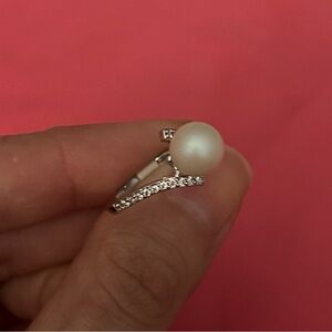 Queen of Gems Silver and Faux Pearl Ring Size 5